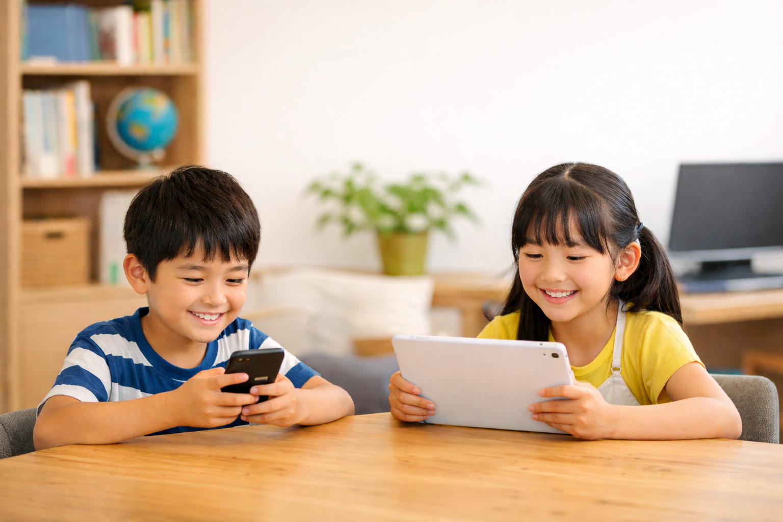 タブレットやスマホで学ぶ子どもたち