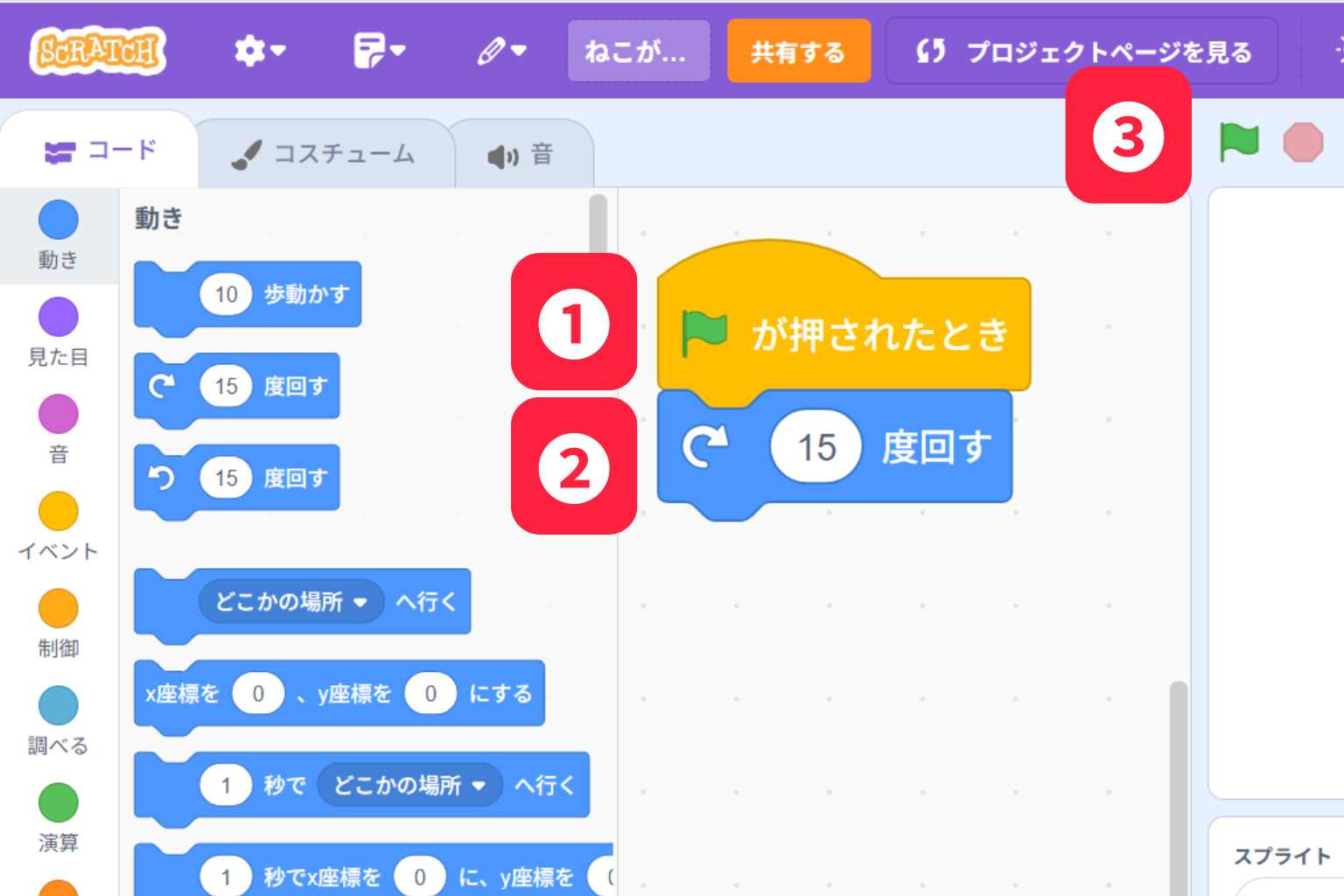 ねこがくるっと回るプログラム